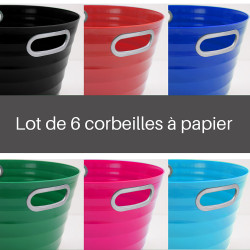 Lot 6 poubelles, corbeilles papier avec poignés 12,5 litres panachée
