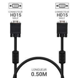 Rallonge écran VGA HD15 M/F Haute Qualité avec ferrites 0.50m