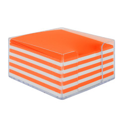 Bloc mémo blanc/orange 350 feuilles 9 x 9 cm support plexi transp.