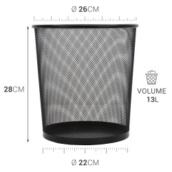 Poubelle, corbeille papier métal ajourée résistante 13 litres noire