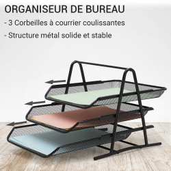 Trieur A4 métal jeu de 3 corbeilles coulissantes