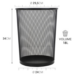 Poubelle, corbeille papier métal ajouré résistante 18 litres noire