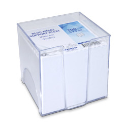 Bloc mémo blanc 700 feuilles 9 x 9 cm support plastique transparent