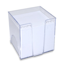 Bloc mémo blanc 700 feuilles 9 x 9 cm support plastique transparent