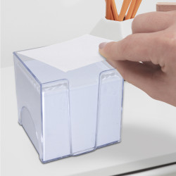Bloc mémo blanc 700 feuilles 9 x 9 cm support plastique transparent