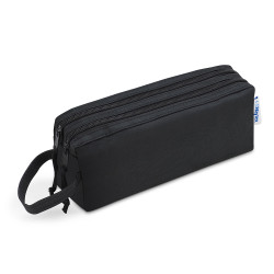 Trousse 2 compartiments et 2 fermetures zip 24x7x10cm Tissu Noire