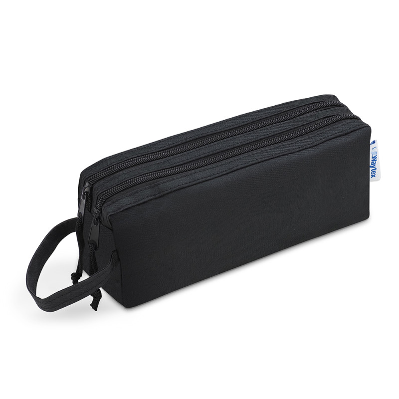 Trousse 2 compartiments et 2 fermetures zip 24x7x10cm Tissu Noire
