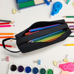 Trousse 2 compartiments et 2 fermetures zip 24x7x10cm Tissu Noire