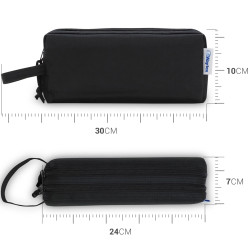 Trousse 2 compartiments et 2 fermetures zip 24x7x10cm Tissu Noire