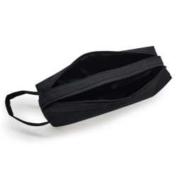 Trousse 2 compartiments et 2 fermetures zip 24x7x10cm Tissu Noire