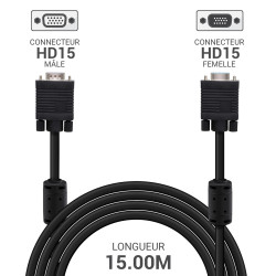 Rallonge écran VGA HD15 M/F Haute Qualité avec ferrites 15.00m