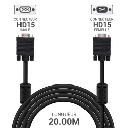 Rallonge écran VGA HD15 M/F Haute Qualité avec ferrites 20.00m
