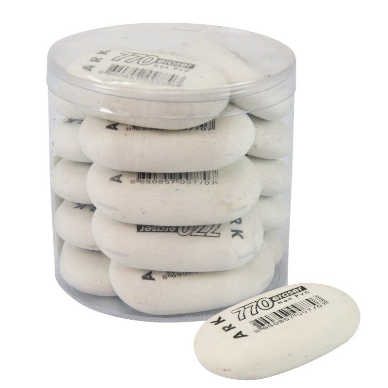 Gomme arrondie 65x36x15mm sans PVC blanche stand de 15 pièces