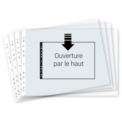 Chemise Pochette perforée A3 ouverture haut, épais 7.5/100, sachet 10
