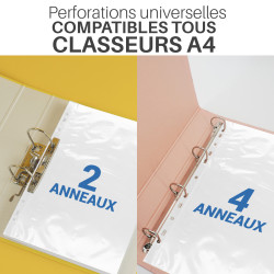 Pochettes perforées A4 transp lisses 70 mic. (7/100e) - Paquet 100