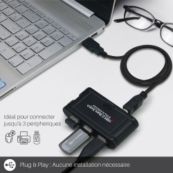 Hub USB 3 ports clavier souris clé disque dur pour 1 ou 2 PC