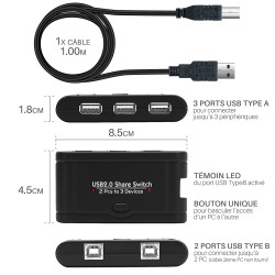 Hub USB 3 ports clavier souris clé disque dur pour 1 ou 2 PC