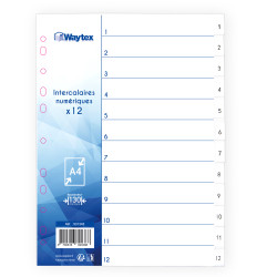 Intercalaires numériques polypro A4 12 Touches numérotés de 1 à 12