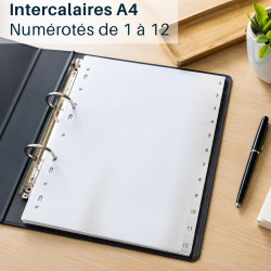 Intercalaires numériques polypro A4 12 Touches numérotés de 1 à 12