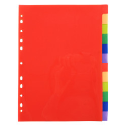 Intercalaires A4 12 touches neutres polypro couleurs vives avec index