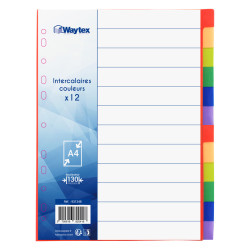 Intercalaires A4 12 touches neutres polypro couleurs vives avec index