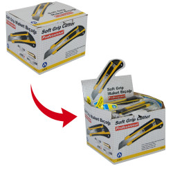 Cutter 18mm guide lame et manche grip antiglisse jaune et noir