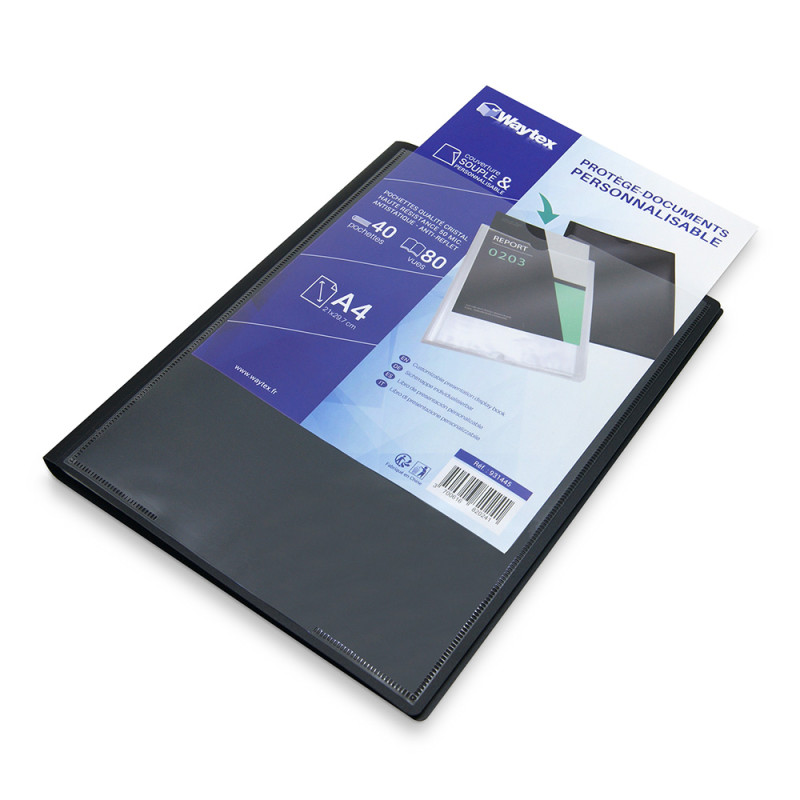 Protège Doc A4 Personnalisable 80 Vues Couvert Polypro Noir