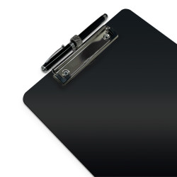 Porte-bloc A4 avec pince et porte stylo plastique rigide Noir 