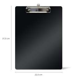 Porte-bloc A4 avec pince et porte stylo plastique rigide Noir 