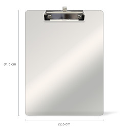 Porte-bloc A4 avec pince et porte stylo plastique rigide Transparent