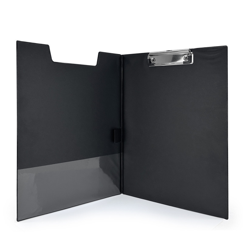 Porte bloc A4 à rabat avec pince - PVC double face - Noir