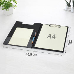 Porte bloc A4 à rabat avec pince - PVC double face - Noir