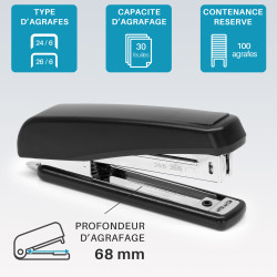 Agrafeuse de bureau n°24/6 et 26/6 capacité 30 feuilles 