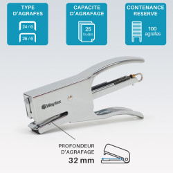 Pince Agrafeuse de bureau 24/6 et 26/6 métal capacité 25 feuilles