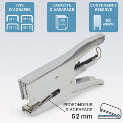 Pince Agrafeuse de bureau 24/6-26/6-24/8 métal capacité 30 feuilles