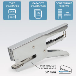 Pince Agrafeuse de bureau 24/6-26/6 métal capacité 30 feuilles