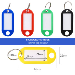 Porte-clés multicouleurs anneaux 18mm pack en tube de 50