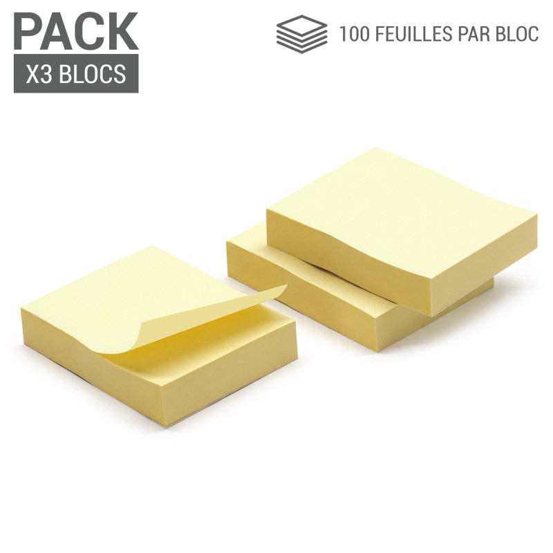 Notes adhésives repositionnables Pack 3 mini blocs jaunes 40x50mm