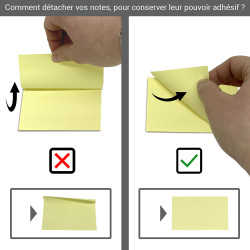 Notes adhésives repositionnables bloc 100 feuilles jaunes 75 x 125 mm