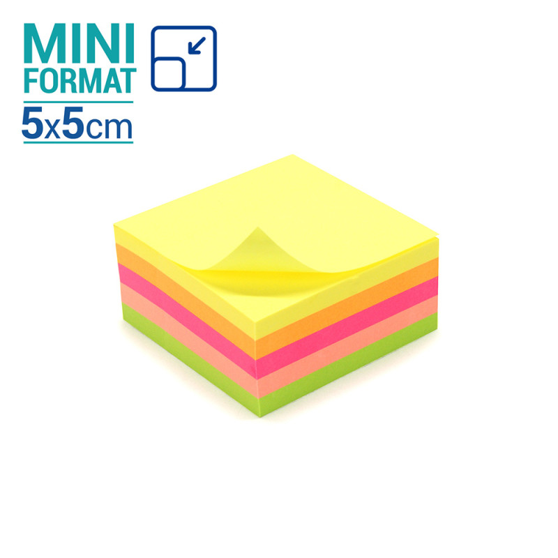 Notes adhésives repositionnables bloc 250 feuil multicol néon 50x50mm
