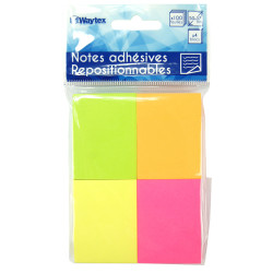 400 Notes adhésives repositionnables pack 4 blocs néon 37,5 x 50mm