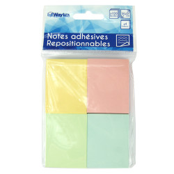 400 Notes adhésives repositionnables pack 4 blocs pastel 37,5 x 50mm