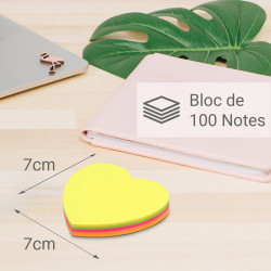 Bloc 100 notes repositionnable c?ur 5 couleurs 70x70mm suspendu