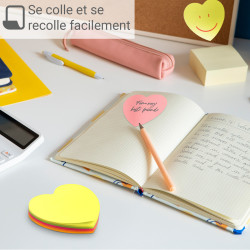 Bloc 100 notes repositionnable c?ur 5 couleurs 70x70mm suspendu