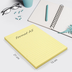 Bloc note repositionnable grand format A5 100 feuil. Jaune 150x210mm