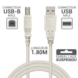 Cordon USB 2.0 A/B mâle-mâle 1.80m beige -S