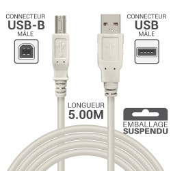 Cordon USB 2.0 A/B mâle-mâle 5.00m beige -S
