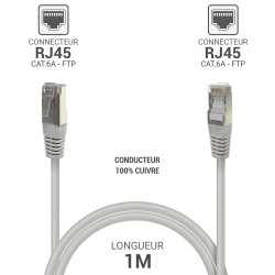 Câble réseau RJ45 Cat. 6A 100% cuivre S/FTP LSOH 1,00m Noir -S