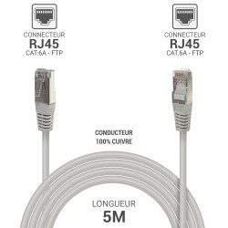 Câble réseau RJ45 Cat. 6A 100% cuivre S/FTP LSOH 5,00m Noir -S