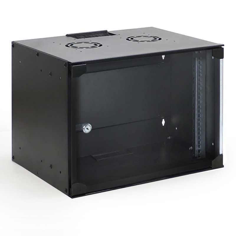 Coffret réseau ECO 19'' 9U porte vitrée 600x450 noir monté
